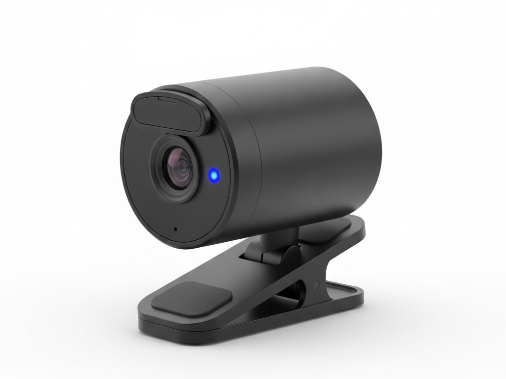 Webcam Full HD 1080p noire vue de face sur fond neutre
